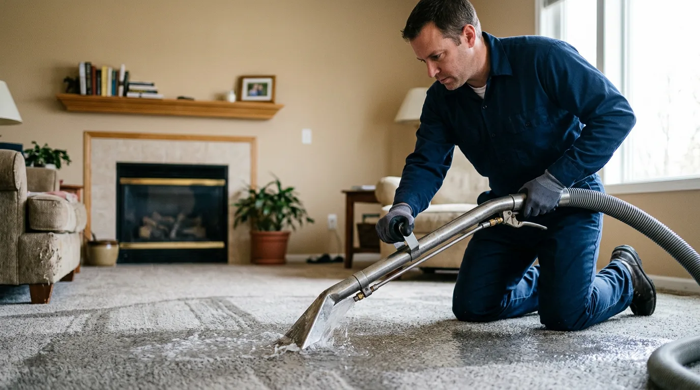 Water damage restoration technician working near Dodge City, KS